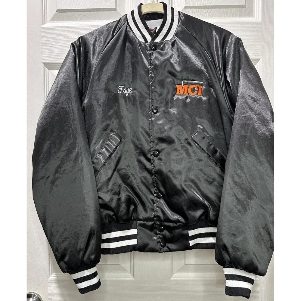 Vintage‎ MCI Women's Small Satin Bomber Jacket Retro Pla-Jaq By Dunbrooke